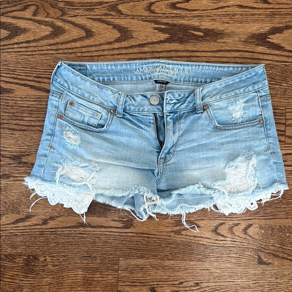 American Eagle Outfitters Women's Distressed Blue Jean Shorts
